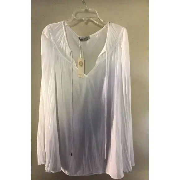 NWT RAMY BROOK Sz S AMAL LONG BELL ACCORDION SLEEVE TIE NECK BLOUSE WHITE $355